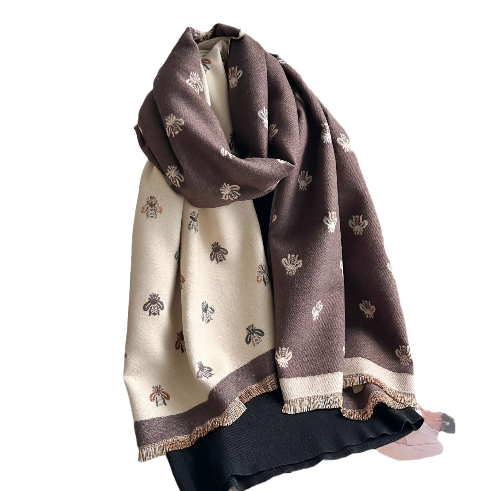 Moda ligera y lujosa, bufandas de cachemira imitación de abejas, bufandas calientes coreanas, bufandas de invierno y otoño gruesas.