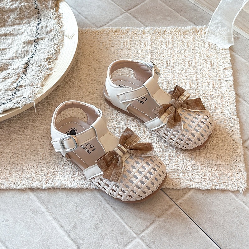 Korean Style Bow Tie Baby Sandals Closed Toe Soft Soled Toddler Beach Shoes Princess Fashionable Sandals For Kids_voghion.com