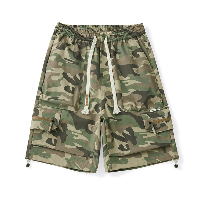 Men's Summer American-Style Camouflage Shorts, Thin Multi-Pocket Cargo Casual Pants, Men's Elastic Waist Straight Beach Shorts