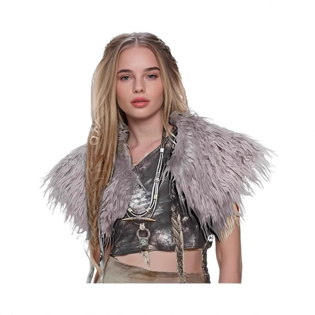 Европейский и американский трансграничный Viking искусственный шерстяной костюм меха cos плащ шаль шерстяной воротник Хэллоуин ролевая игра