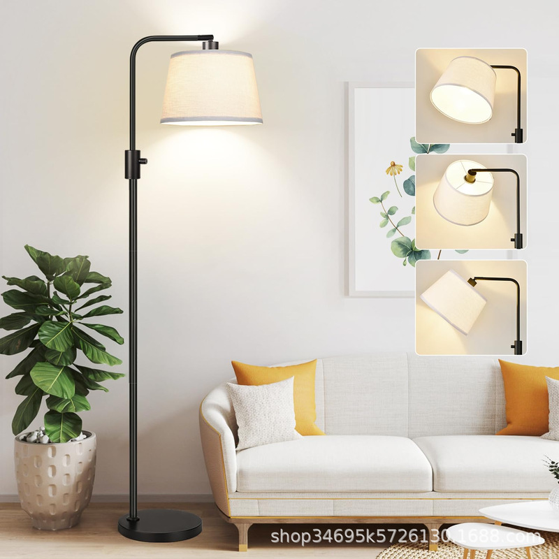 Amazon Minimalist Floor Lamp with Curved Design for Living Room, Modern Linen Shade for Bedroom, Office, Dining Room, Standing Table Lamp