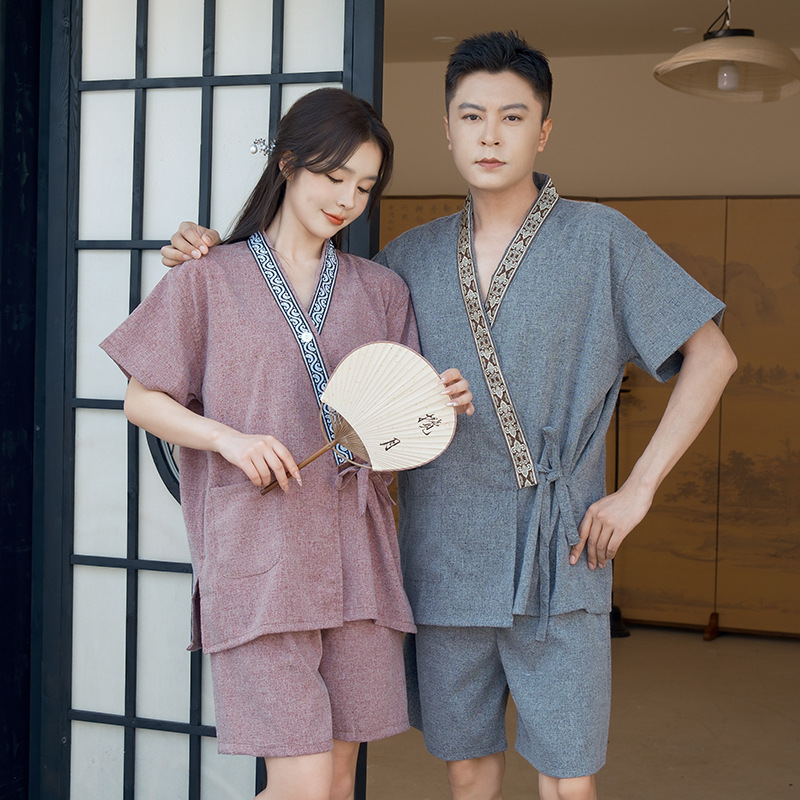 면 땀 옷 세트 기모노 마사지 발 치유 옷 카디건 가정복 잠옷 플러스 사이즈 긁기와 기름 따기 물리 치료