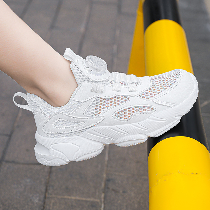 9966 botón giratorio para niños mayores estudiantes transpirables 2024 otoño nuevo cuero impermeable zapatillas antideslizantes para niñas