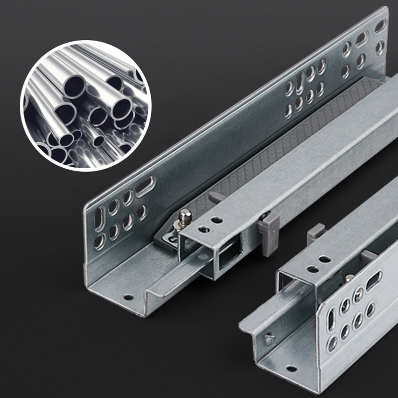 Base sliding track, kitchen furniture factory two-section damping buffer drawer bottom installation three-section track slide track, base guide track