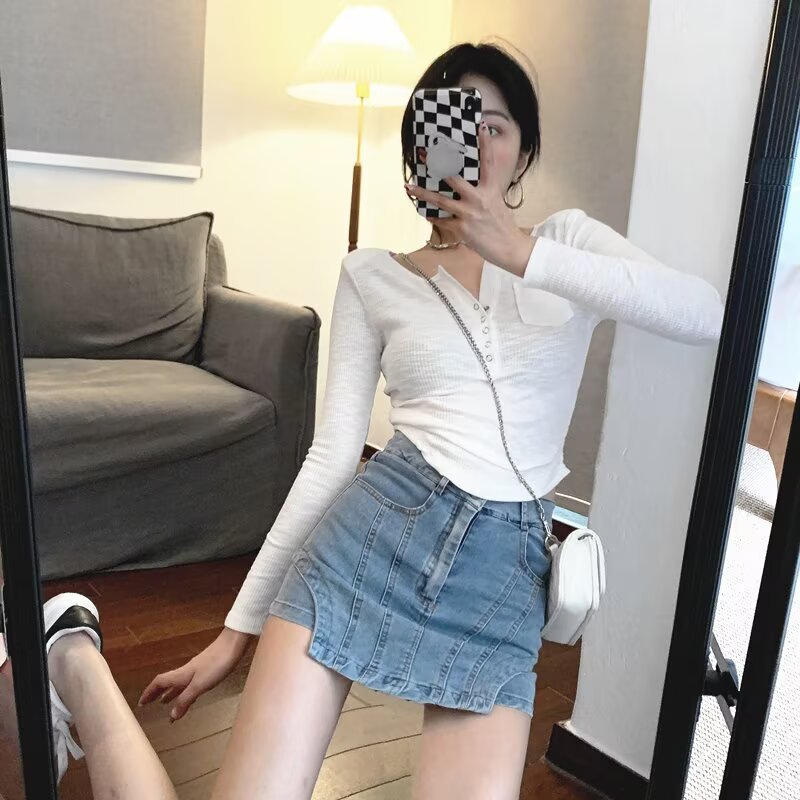 牛仔半身裙女夏季2024新款高腰显瘦a字包臀短裙子小个子开叉裤裙