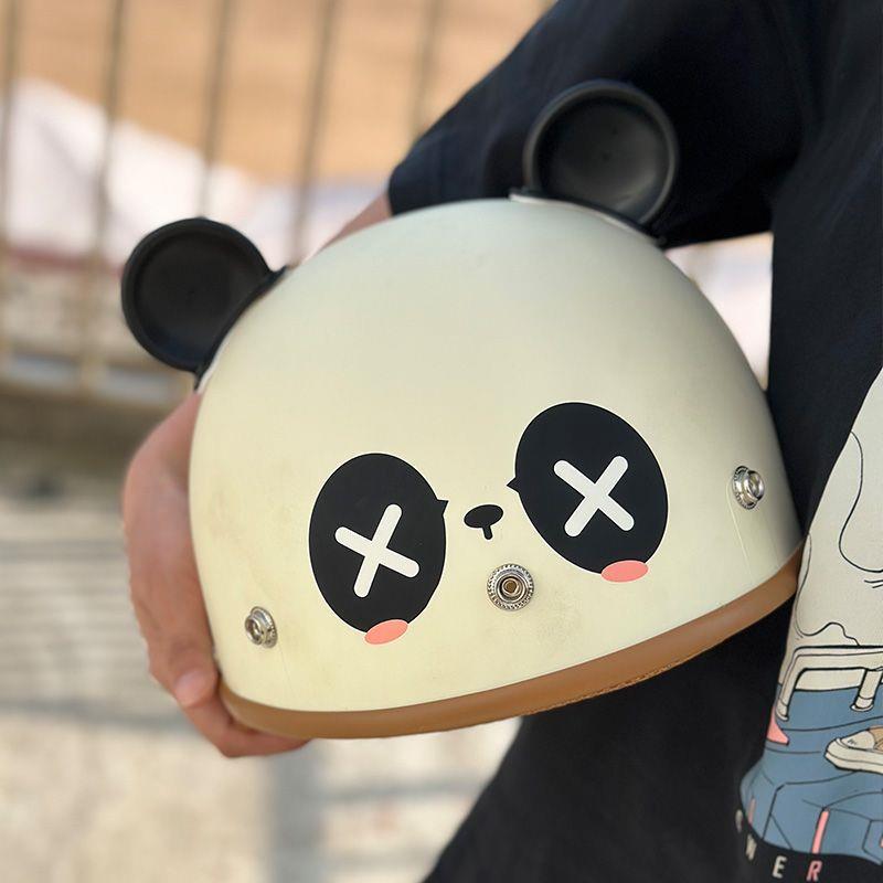 Electric Motorcycle Cartoon Panda Half – Motuoche Auto Parts and Accessories - white-panda-brim