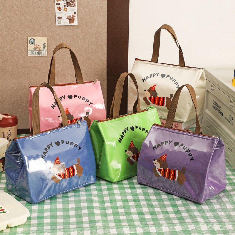 Cartoon Dachshund Dog Insulated Bag Large Capacity Portable Lunch Bag for Office Workers and Students, Thickened Aluminum Foil Lunch Box Bag, Waterproof