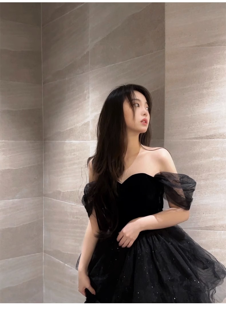Váy dạ hội tutu kiểu Pháp màu đen sang trọng, dáng maxi thắt eo, phù hợp lễ tốt nghiệp, lễ trưởng thành — Màu đen chi tiết 4
