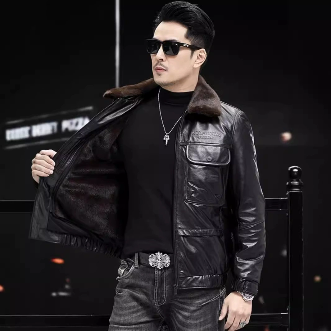 Leather velvet jacket, increased thickness