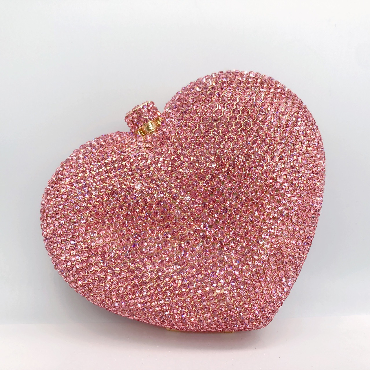 Túi clutch nữ đính pha lê hình trái tim dự tiệc — Màu hồng, Cá tính đặt làm, Màu đỏ, Vàng pha lê chi tiết 21