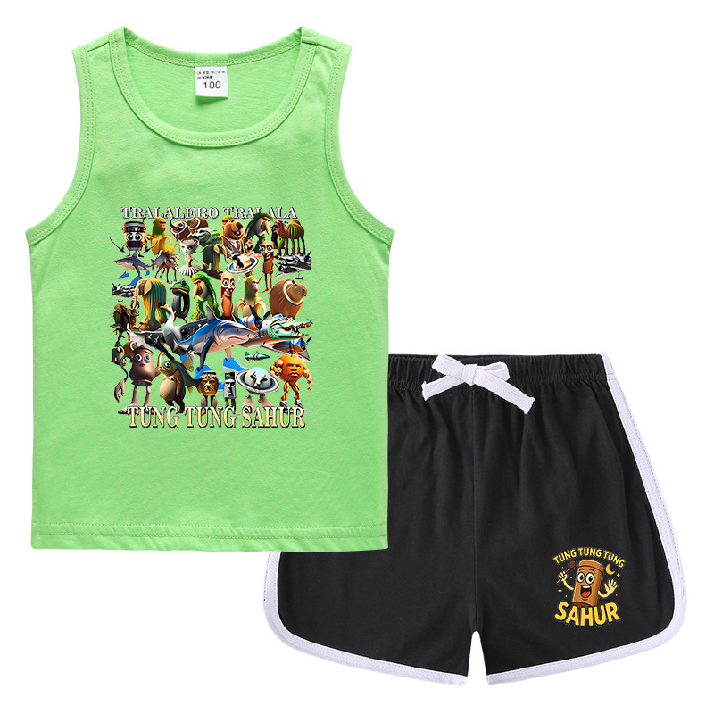 夏男の子服娘ラウンドネック Tシャツホットパンツ韓国風カジュアル半袖ボトムシャツスポーツ学生ショーツスーツ|undefined