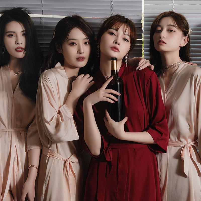 Ropa de novia, túnica de mañana, túnica de noche, maquillaje de bodas, dama de honor, kimono de boda, seda, túnica de baño de satén