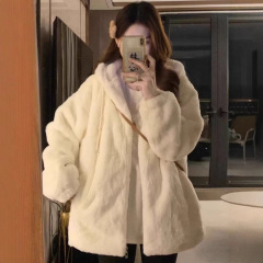 韩系奶fufu羊羔毛连帽棉服外套女冬季加厚加绒宽松慵懒棉袄上衣潮