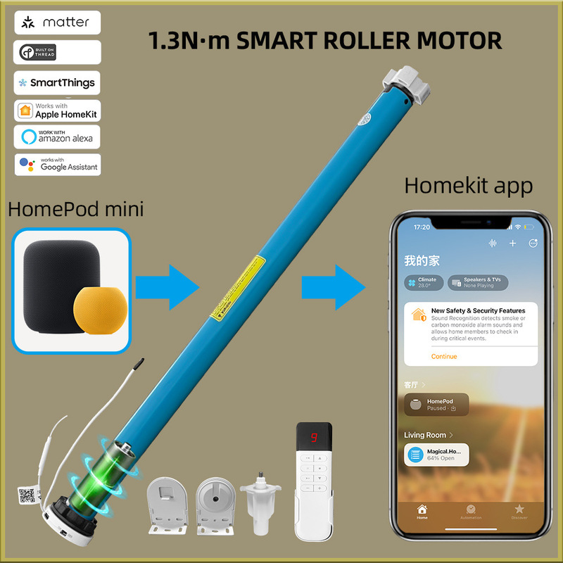 matter thread battery smart roller shutter tubular electric curtain motor for 38MM aluminum tube HomeKit