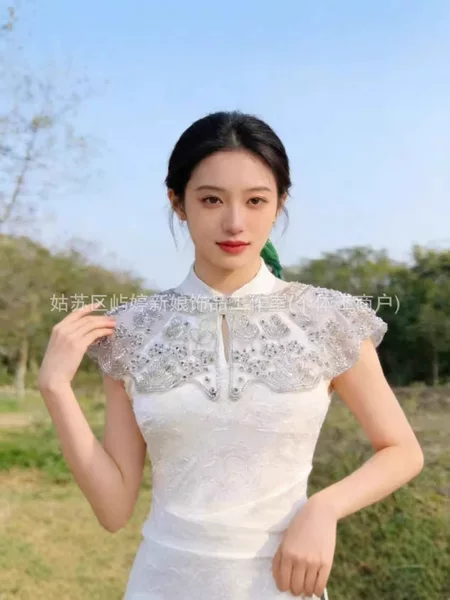 Beaded Sequin Embellished Cloud Shoulder Cape, New Style for Spring 2026, Elegant and Gentle Overlay for Qipao and Hanfu