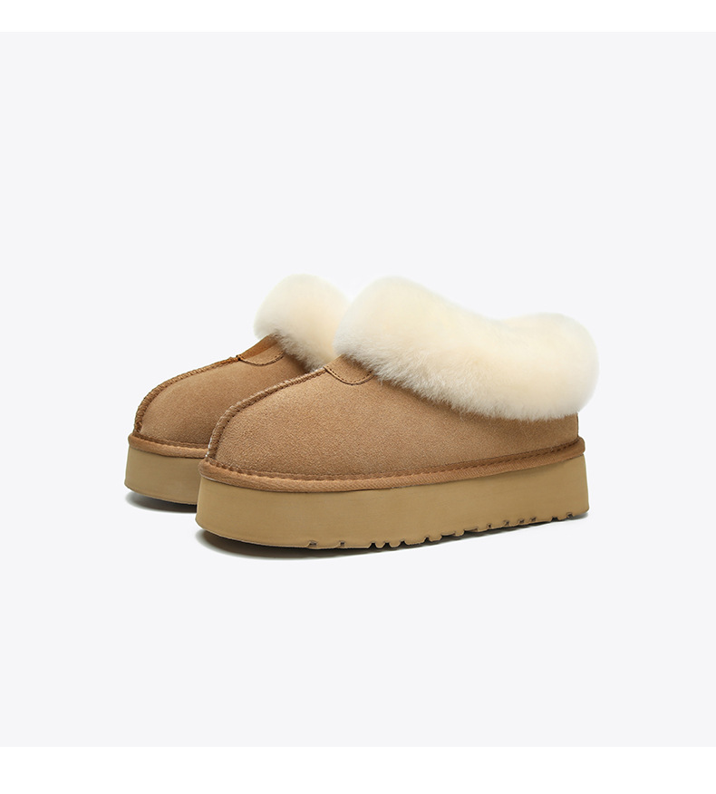 Novos sapatos de algodão quente com sola grossa e lã e botas de cano curto de couro e lã grossa_voghion.com