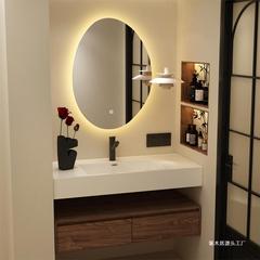 網紅新中国式衛生浴室キャビネットセット黒胡桃木色トイレ洗面台洗面洗面台微晶一