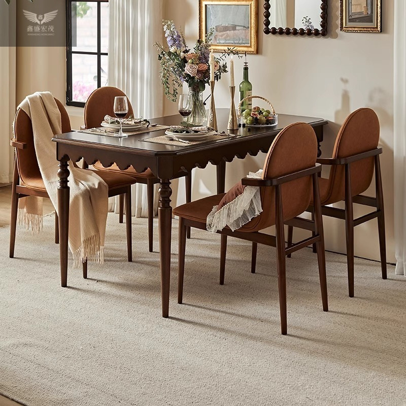 Nuevo estilo retrógrado francés y americano de lujo ligero mesa de comedor doble uso mesa de comedor de madera sólida mesa de comedor silla