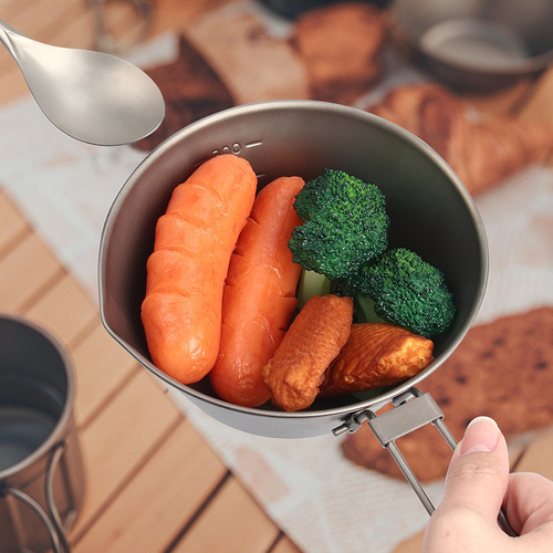 300ml Pure Titanium Snow Bowl Outdoor Camping Tableware Can Add LOGO Titanium Bowl with Folding Handle Manufacturer Wholesale