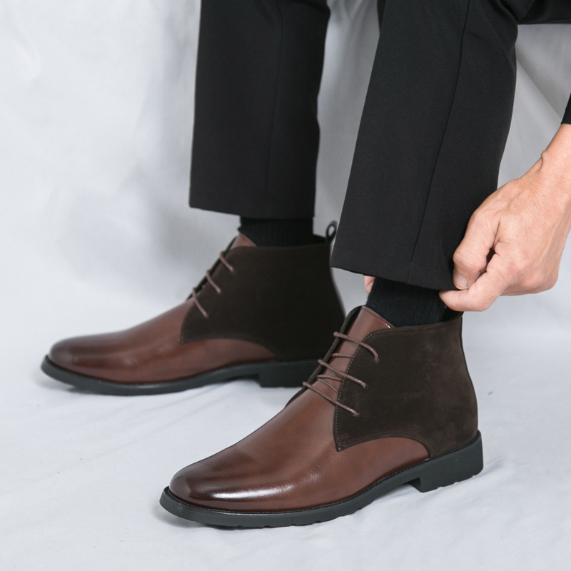 Cross-border tallas grandes 46 botas Chelsea 2025 primavera y otoño nuevos zapatos de cuero altos para hombres botas cortas con costuras para hombres botas de cuero para hombres