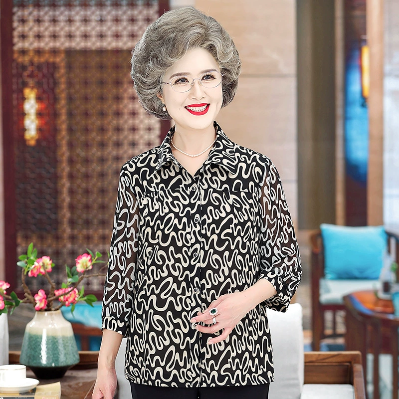 Средний и пожилой женщина мама летняя рубашка топ 60-летняя бабушка летняя рубашка костюм старушка одежда