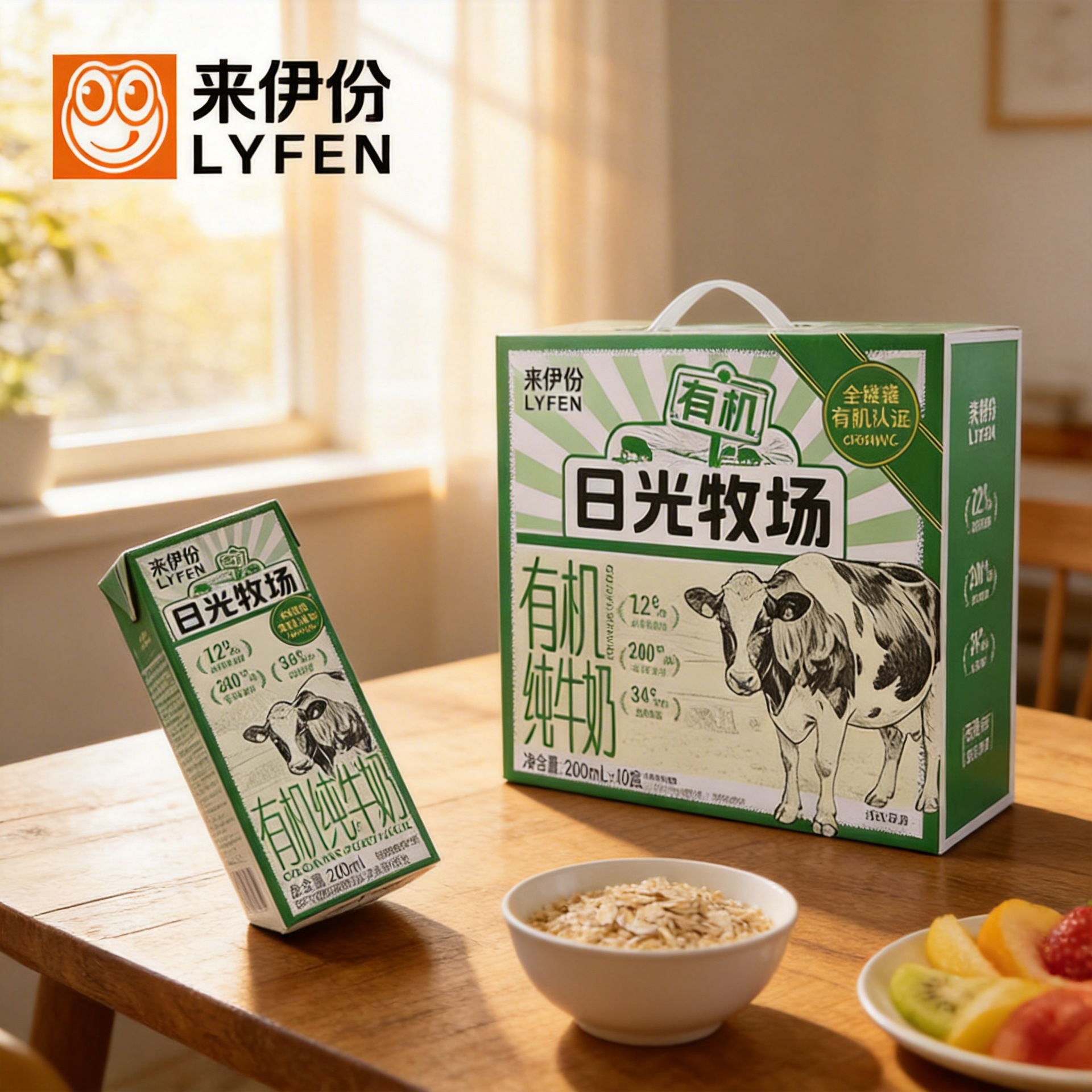 来伊份日光牧场有机纯牛奶200ml*10盒整箱生牛乳品质黄金奶源地带