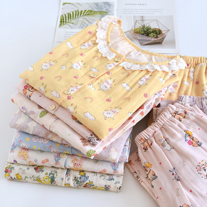 Lace collar new pajamas spring and autumn cotton long-sleeved trousers cardigan casual sweet outerwear homewear suit