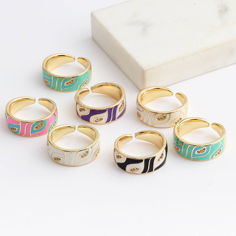 Simple Style Leaf Copper Open Ring Inlay Zircon Copper Rings