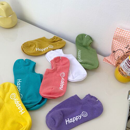 Spring and summer new style smiling face short-tube boat socks for women summer thin low-cut shallow mouth sweat-absorbent breathable invisible boat socks