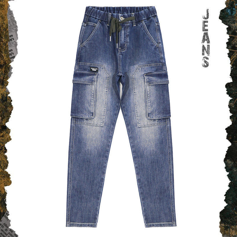 CSL men's clothing | 6088 spring and summer new casual workwear jeans men's loose plus size elastic waist skinny trousers