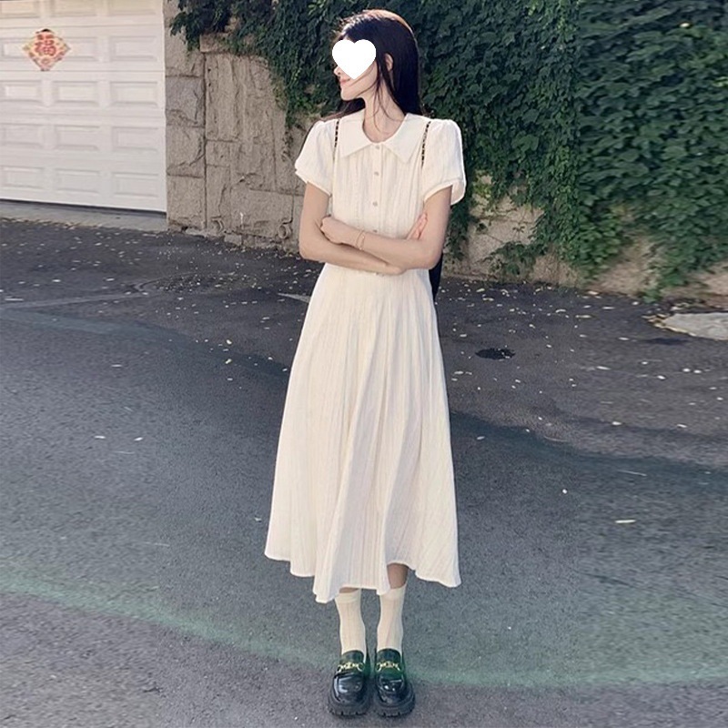 法式学风白色衬衫连衣裙子女夏季2025新款初恋气质绝美收腰长裙|undefined
