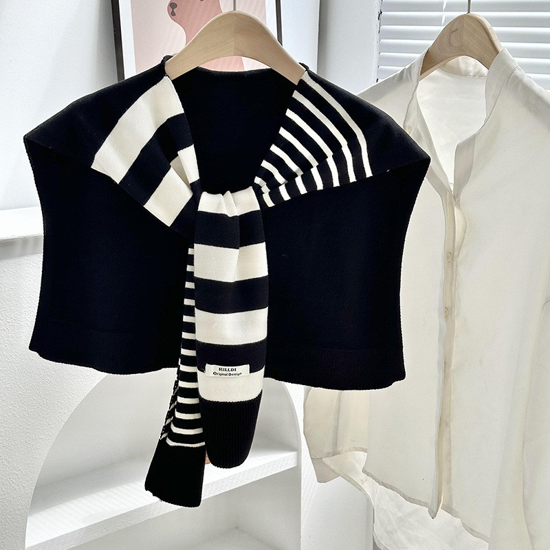 Primavera y otoño tejido a rayas cruzadas pequeñas sopales de cuello decoración delgada hombro de collar falso cardigan nudo