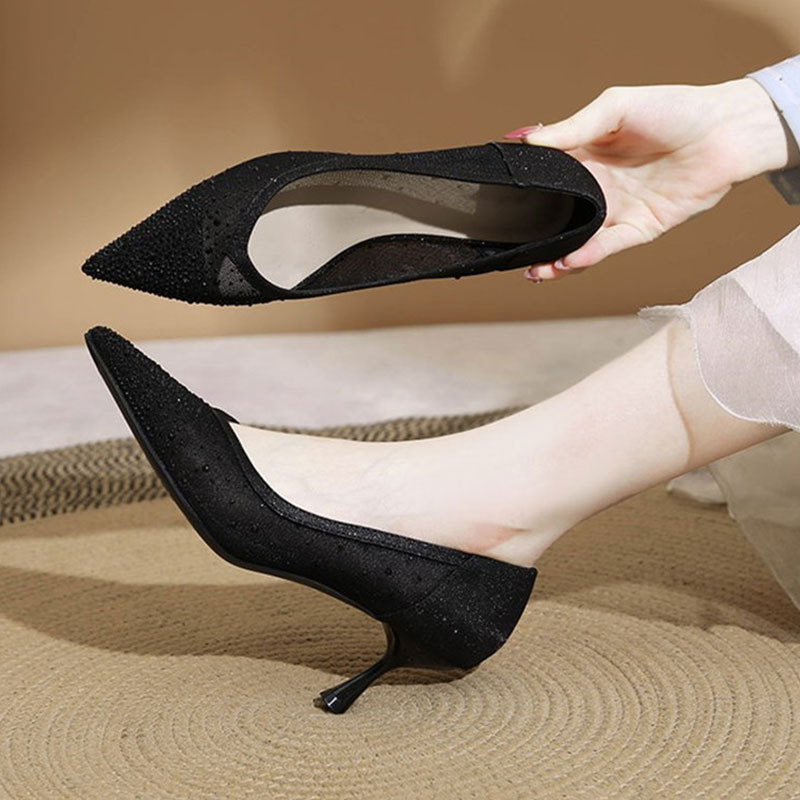 Scarpe con tacco alto in rete traspirante per donna, nuovo stile estate 2025, di alta gamma, perfette da abbinare a Cheongsam, slip-on,_voghion.com