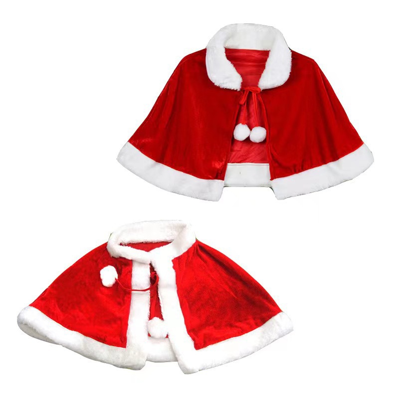 Children's Santa Claus Costume Red Velvet Adult Christmas Cape Party Performance Hooded Shawl Outfit