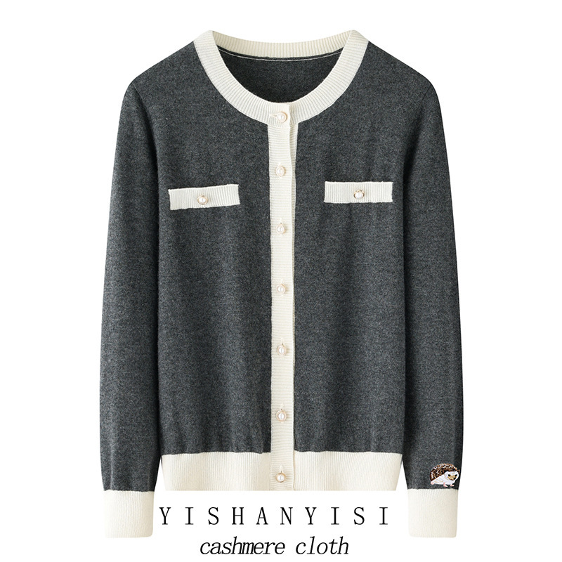 Inner Mongolia factory wholesale ≈ 210 grams of foreign-style color matching small fragrance cashmere cardigan women's autumn new knitted wool Inner Mongolia factory wholesale ≈ 210 grams of foreign-style color matching small fragrance cashmere cardigan women's autumn new knitted wool