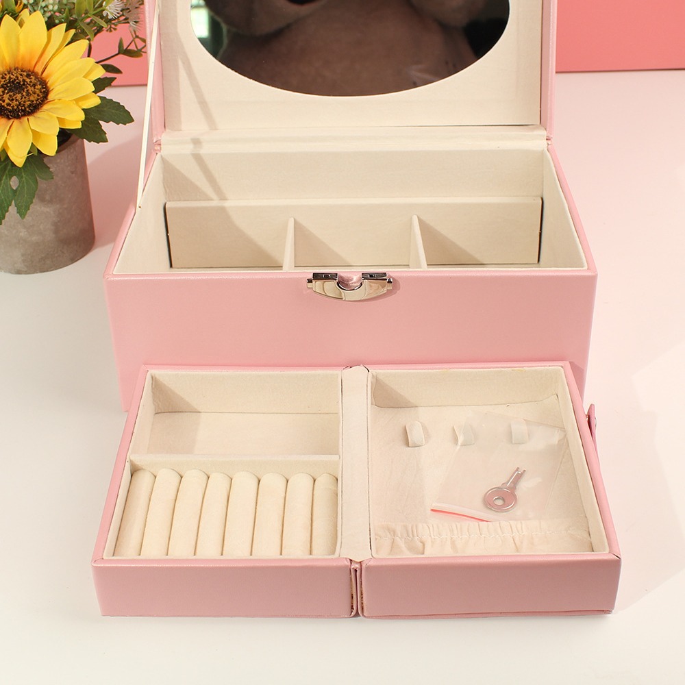 Mother and Child Jewelry Box 2024 New Model with Mirror Leather Decorative Large Capacity Necklace Earrings Studs Ring Storage Box 