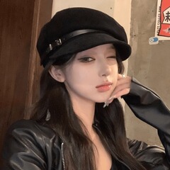 秋冬新款皮带平顶帽女日系复古英伦风时尚报童帽鸭舌八角贝雷帽潮