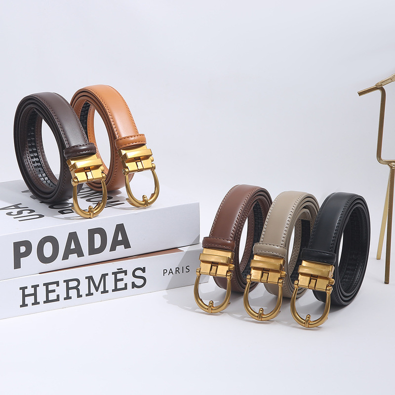 Korean Style Women's Leather Belt Fashion Trendy Jeans Belt 3.0cm Alloy Automatic Buckle Casual Pants Belt