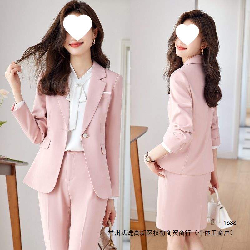 Pink suit set for broadcasting and hosting arts exams and interviews, professional formal work clothes, Korean style women's suit