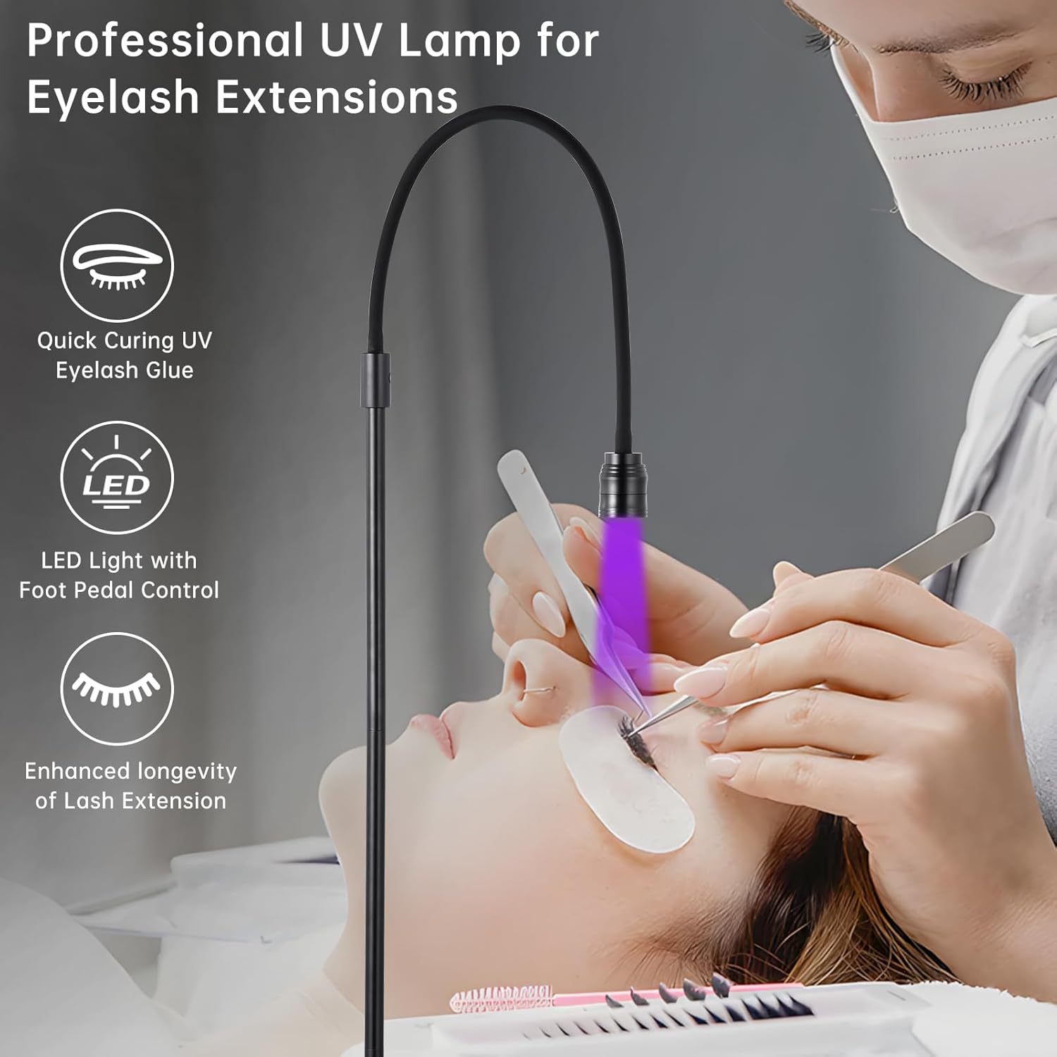 Suministro directo de lámpara de pestañas UV, injerto de pestañas postizas, luz púrpura, lámpara de curado LED, pegamento para pestañas, curado, lámpara de belleza especial de secado rápido