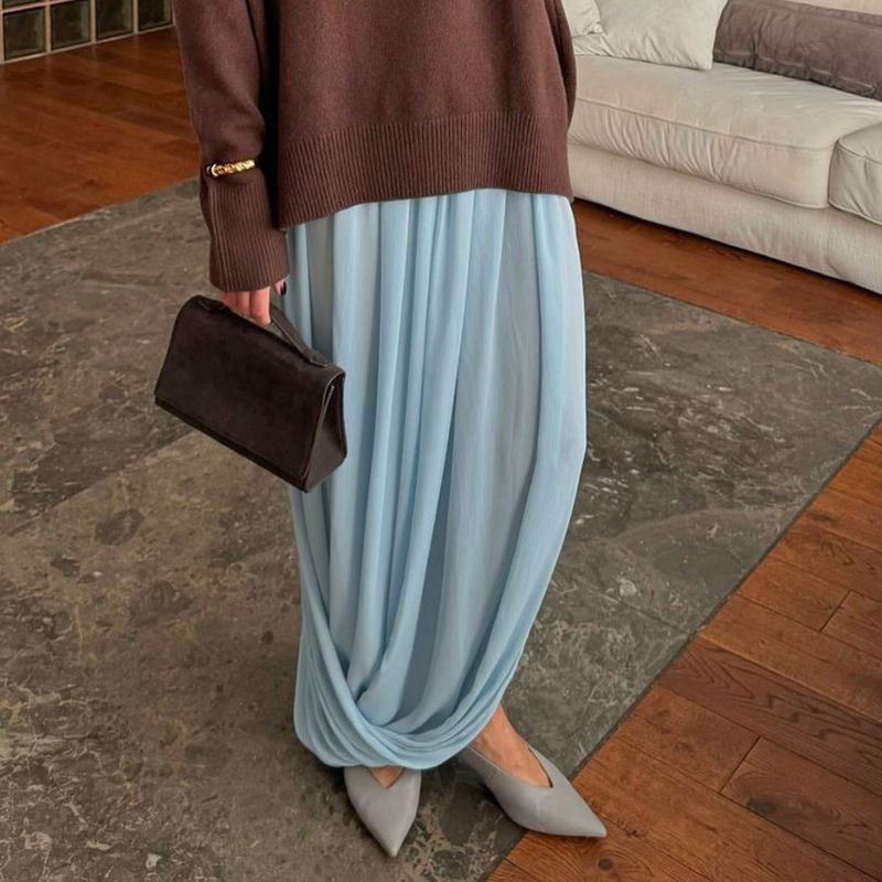 2026 New Style Elegant Chiffon Long Skirt with a Stylish Design and a Fashionable Drape, Suitable for Cross-Border Commuting