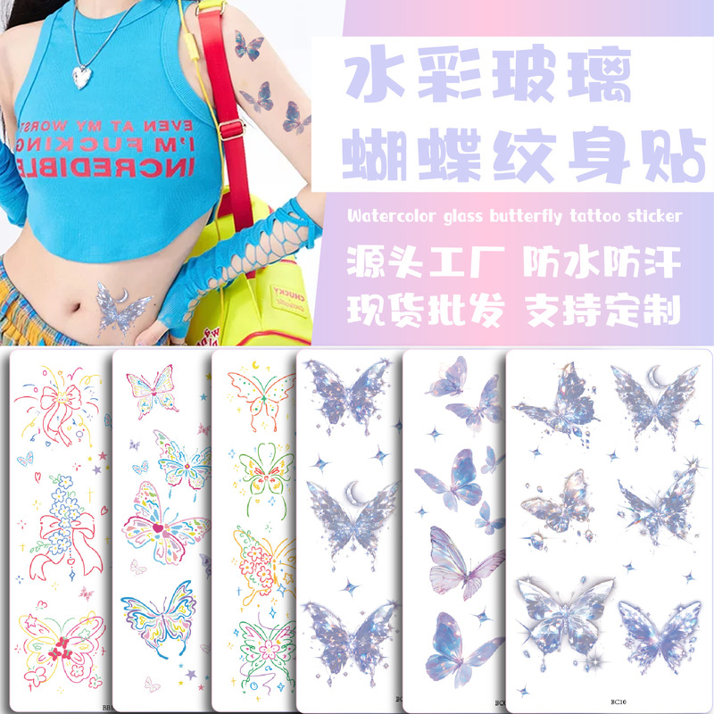 New Butterfly Tattoo Stickers in Stock, Watercolor Style, Glass Style Series Stickers, Custom Disposable Tattoo Stickers New Butterfly Tattoo Stickers in Stock, Watercolor Style, Glass Style Series Stickers, Custom Disposable Tattoo Stickers