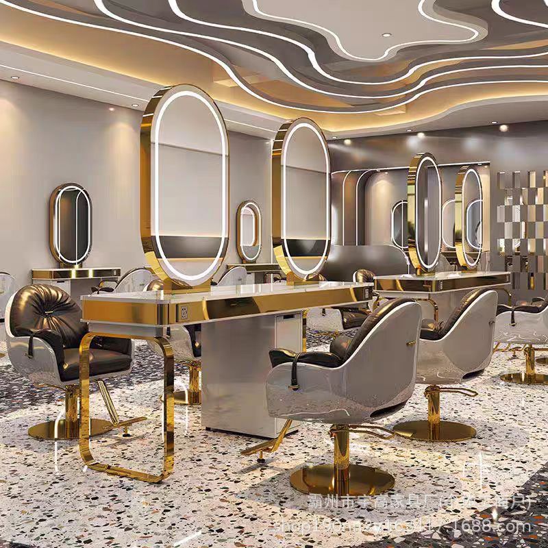 Barbería espejo salón de belleza especial lámpara espejo red salón de belleza rojo permeado cortador de cabello cabinet integrado tablero de espejo único y doble cara