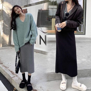 No Belly Support Maternity Knitted Skirt Women's Summer Spring and Autum Small Pregnancy Gray Slimming Look Straight Hip Skirt