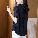 品牌真丝短袖上衣女衬衫宽松遮肚显瘦中年妈妈气质时尚设计感小衫