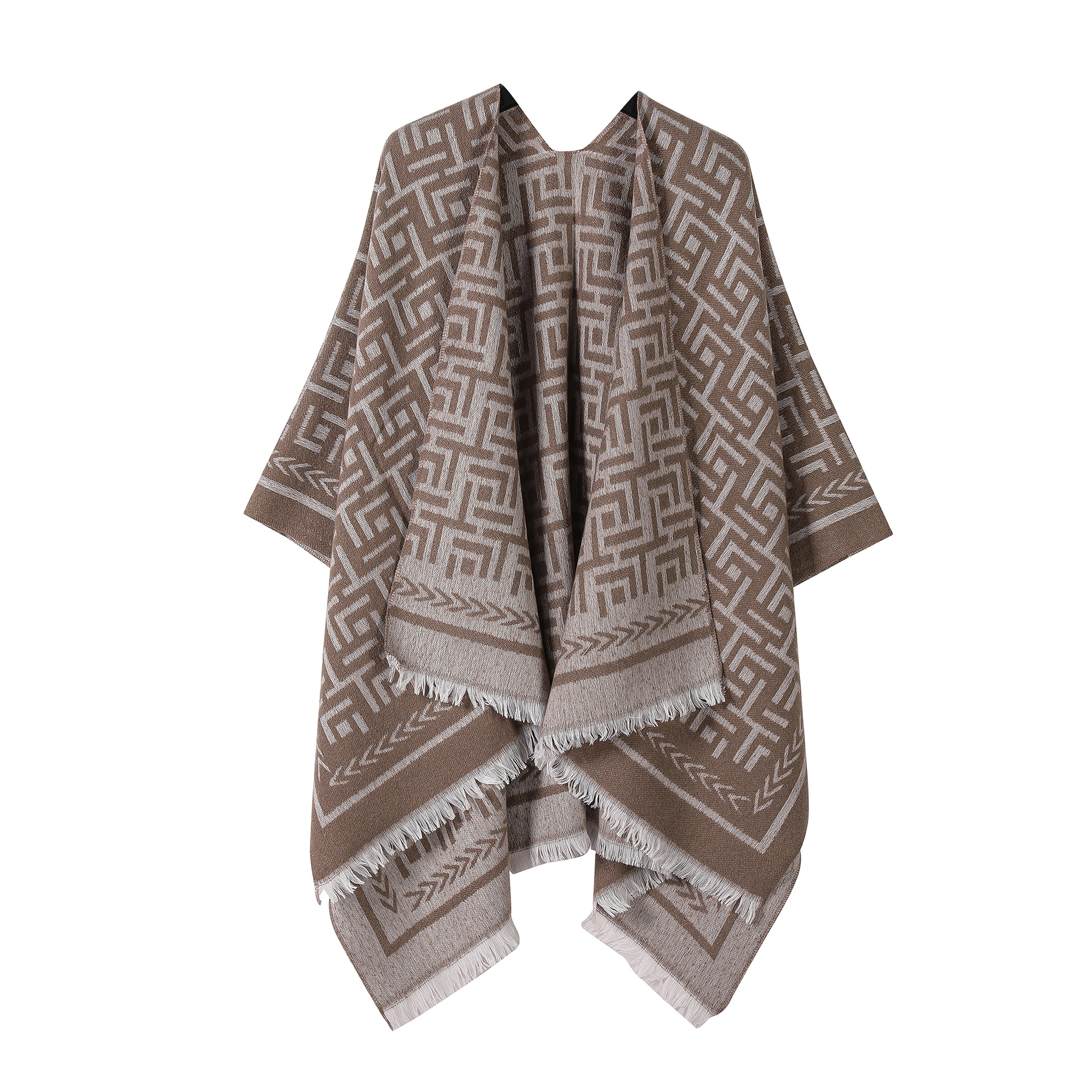 European and American Cross-Border Double-Sided Loose Mustache Slit Shawl Cloak for Women Autumn and Winter Fashion Warm Big-Name Scarf Manufacturer Wholesale