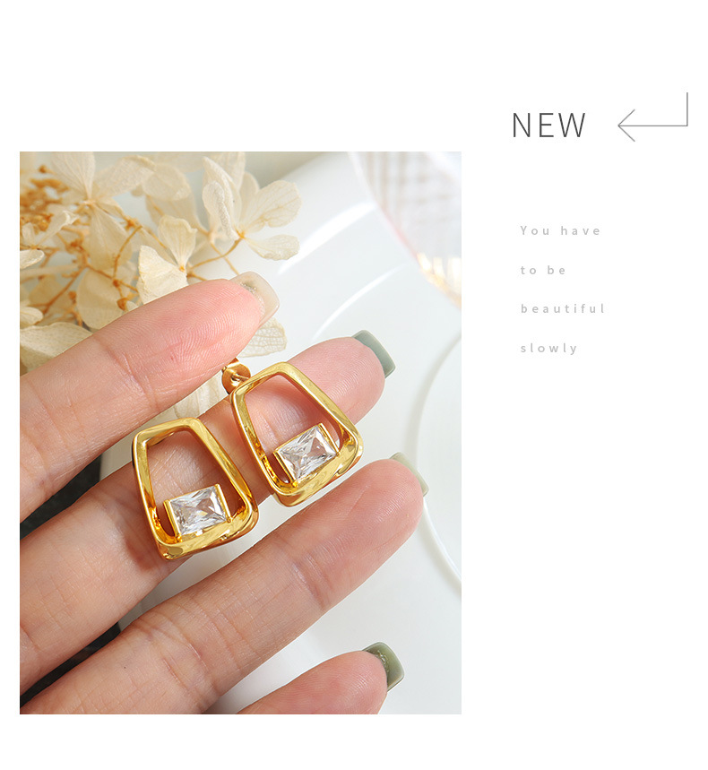 French Style Irregular Copper Ear Studs Inlay Zircon Copper Earrings