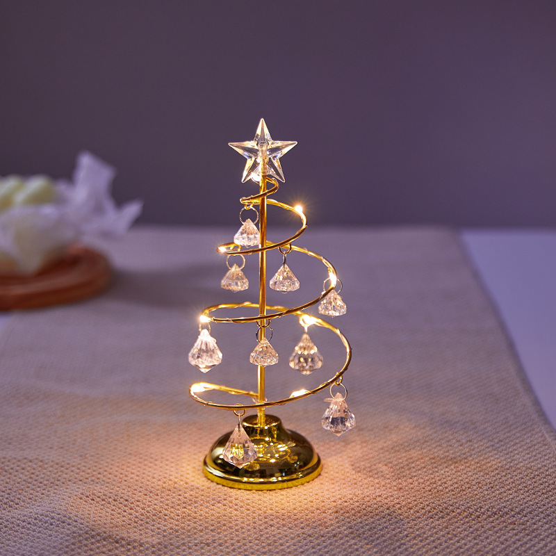 Decoración de Navidad de hierro forjado luminoso escritorio árbol de Navidad cristal árbol de Navidad luz de noche decoración de regalos de Navidad