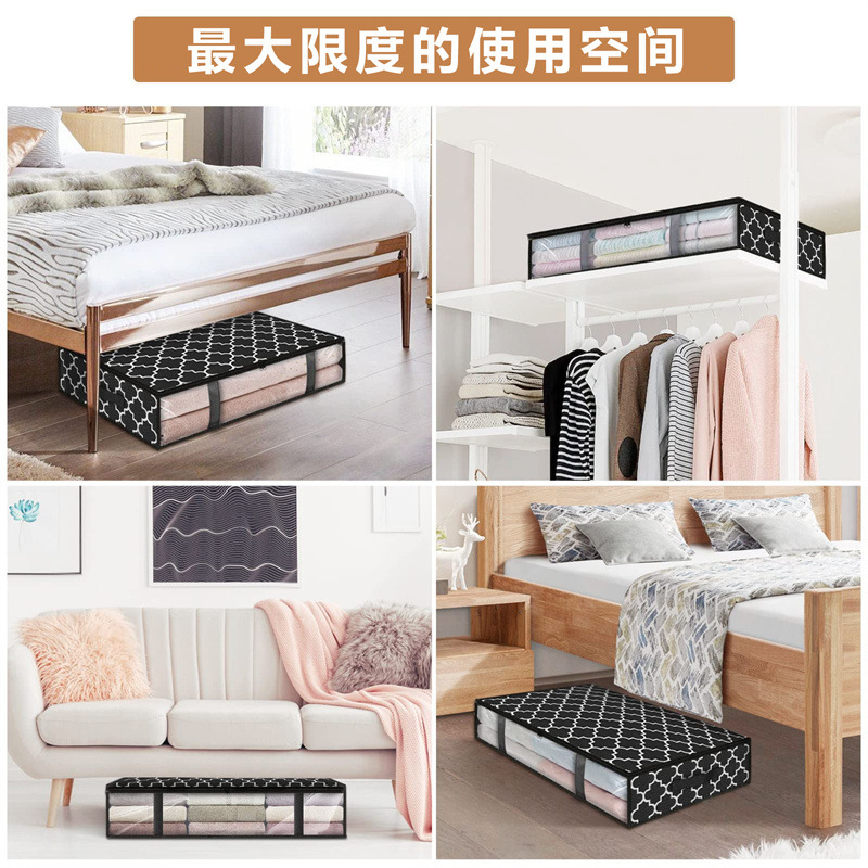 Bolsa de almacenamiento de taza no tejida Bolsa de almacenamiento debajo de la cama Bolsa de embalaje y acabado de ropa doméstica transfronteriza Edredón visual transparente