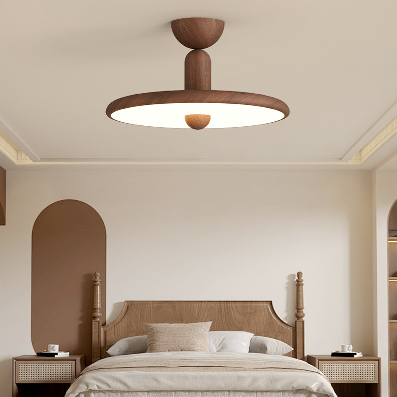 Lámpara de dormitorio, moderno y simple, color de nogal, candelabro de restaurante de estilo antiguo, lámpara de techo de dormitorio principal de espectro completo